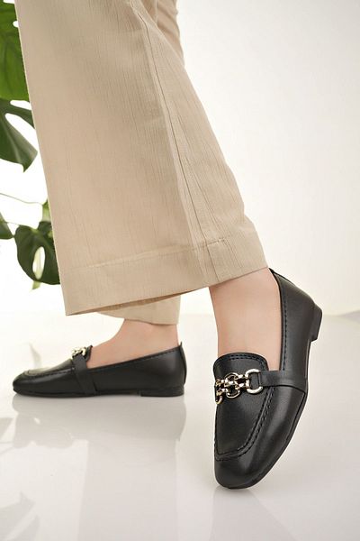 Modafırsat Black Women's Flats with Stone Detail Stylish Orthopedic Casual Shoes