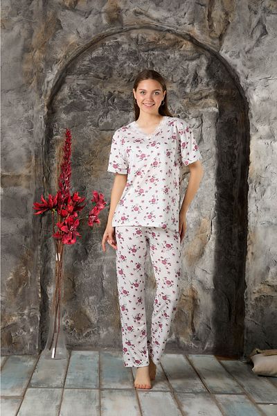Sude Bamboo Women's Pajama Set - Short Sleeve and Guipure Detail