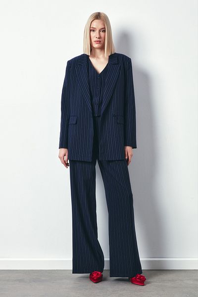 Sateen Ριγέ Casual Jacket - NAVY BLUE