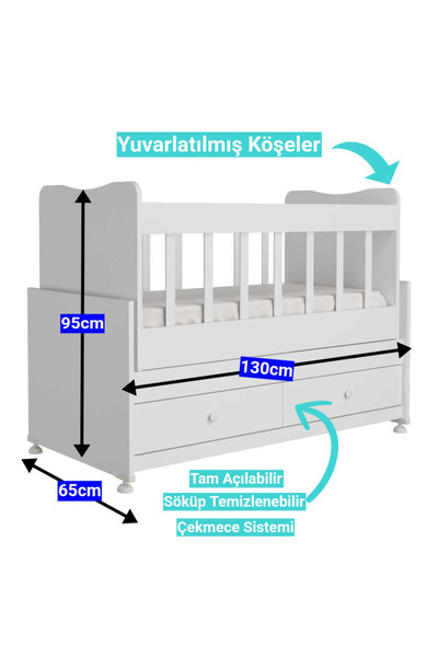 Baby Darling Mdf 60x120cm Çift Çekmeceli Ekonomik Sallanır Beşik Beyaz %100 Mdf