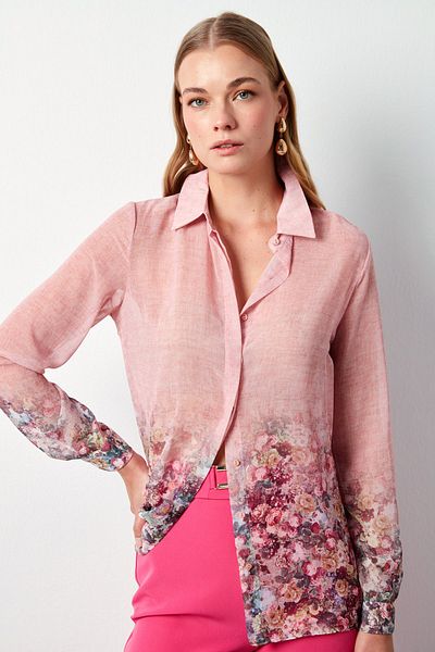 Sateen Cămașă roz cu model floral
