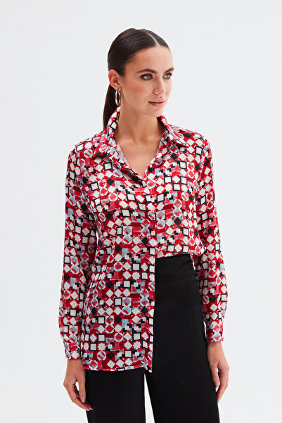 Sateen Desenli Klasik Gömlek - Kırmızı