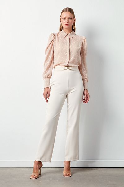 Sateen Accessory Detailed Trousers Beige
