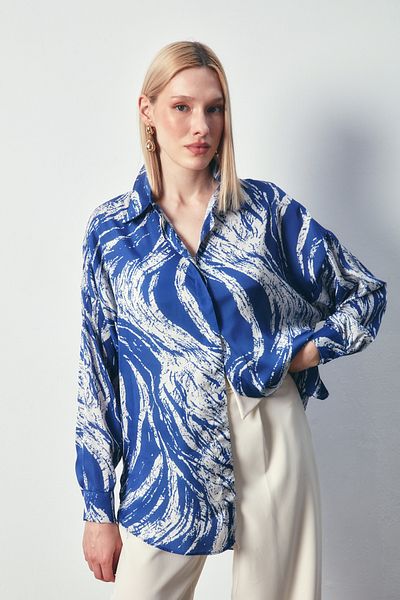 Sateen Cămașă lungă cu model SAX BLUE