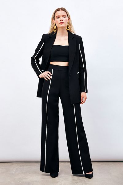 Sateen Contrast Loose Trousers - Black