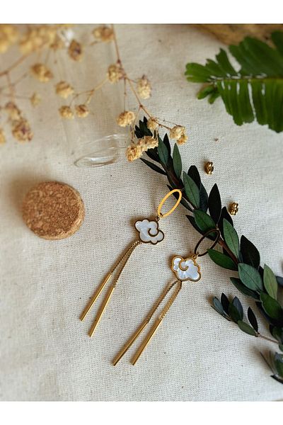 Atölye Merdiven Cloud Shaped Elegant Steel Earrings - Dangle