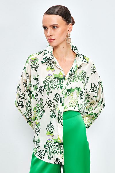 Sateen Cămașă lungă cu model - VERDE