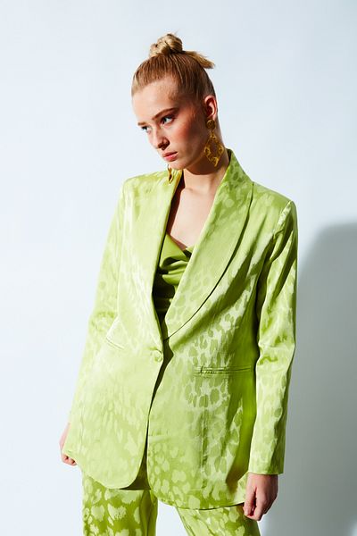 Sateen Wide Patterned Satin Jacket - Oil Green