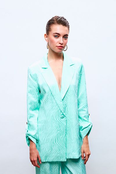 Sateen Foldable Sleeve Detailed Jacket - Turquoze