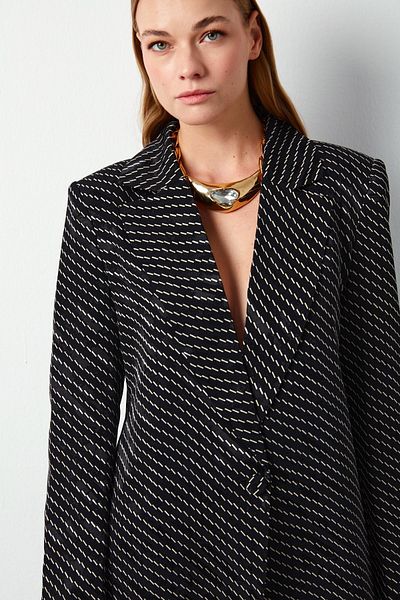 Sateen Stripe Patterned Jacket - Black