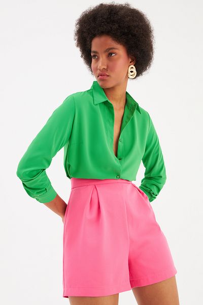 Sateen Cămașă clasică simplă - Verde