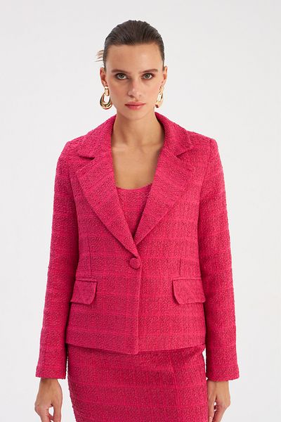 Sateen Jachetă din tweed cu nasturi - fucsia