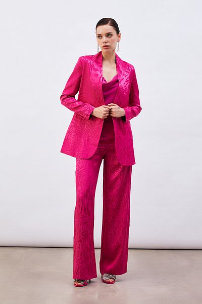 Sateen Patterned Satin Trousers - Fuchsia