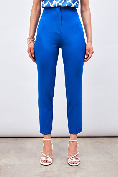 Sateen Yüksek Bel Pensli Pantolon - İNDİGO