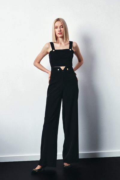 Sateen Waist Detailed Trousers - BLACK