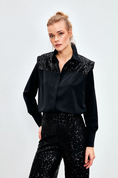 Sateen Padded Casual Shirt - BLACK