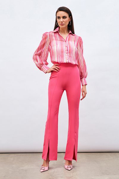 Sateen Slit Detailed Spanish Trousers - Fuchsia