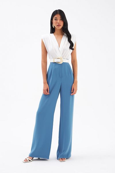 Sateen Pleated Crepe Trousers - Blue