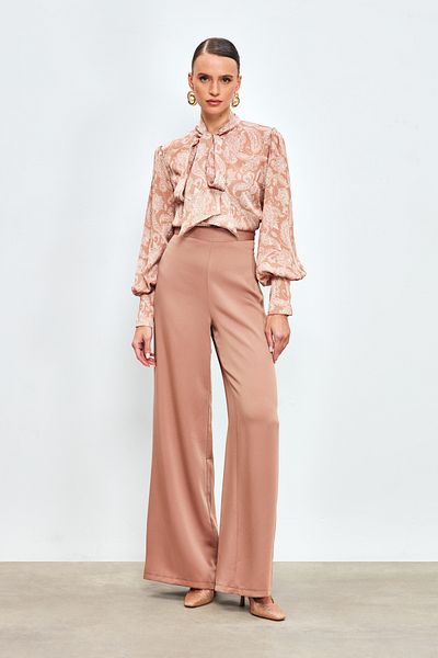 Sateen Loose Crepe Trousers - Mink