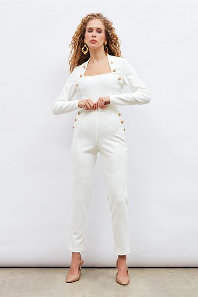 Sateen بنطال بأزرار - إكرو