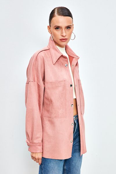Sateen Φαρδύ Suede Jacket πουκάμισο με τσέπες - POWDER