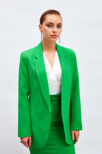 Sateen Classic Collar Long Jacket - Dark Green