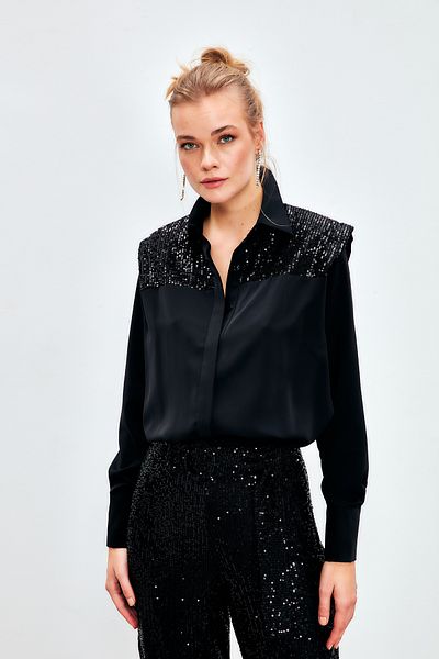 Sateen Padded Casual Shirt - BLACK