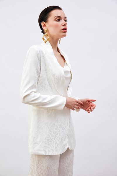 Sateen Patterned Satin Jacket - Ecru