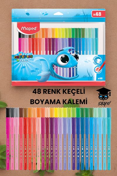SEYFİKİRTASİYE 48 Colored Maped Felt Tip Pen Set - Color Pep's