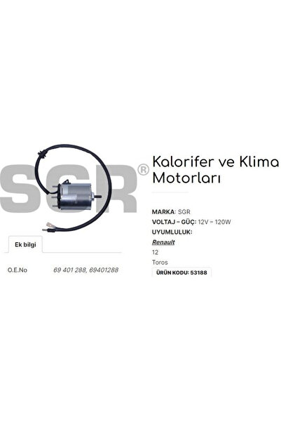 Seger RENAULT R12 - TOROS KALORİFER MOTORU PERVANESİZ 69401288 GU