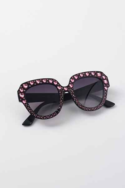 Kapin Heart Pembe Taşlı Güneş Gözlüğü - Siyah