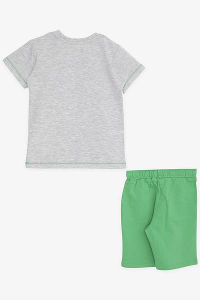 Breeze 1-4 Years Old Boy Set - Skateboarder Puppy Printed, Light Gray Melange