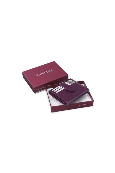 SANLINE 800 Model Unisex Genuine Leather Card Holder Wallet - Plum