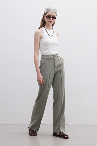 Manuka Green Natural Straight Trousers