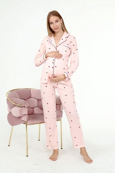 LİKAPA Likapa Maternity and Maternity Long Sleeve Pajama Set - Front Buttoned