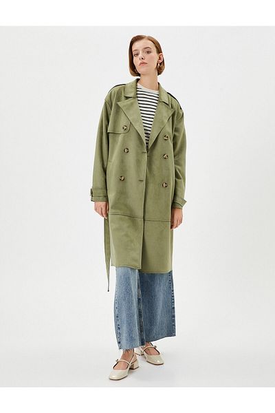 Koton Trenchcoat, zweireihig, geknöpft, Gürteltasche in der Taille