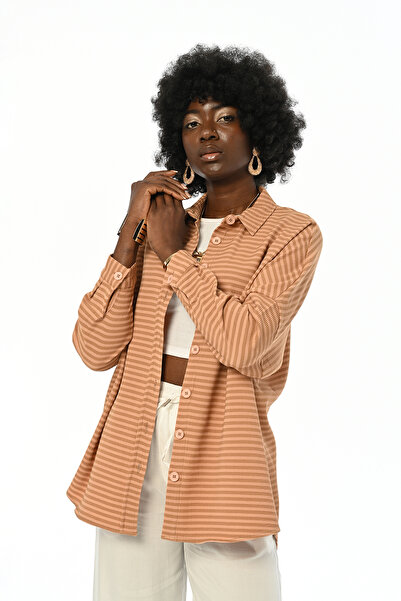 Orfeo Negro Γυναικείο ριγέ πουκάμισο με ελαστικό ύφασμα - Oversize Cut