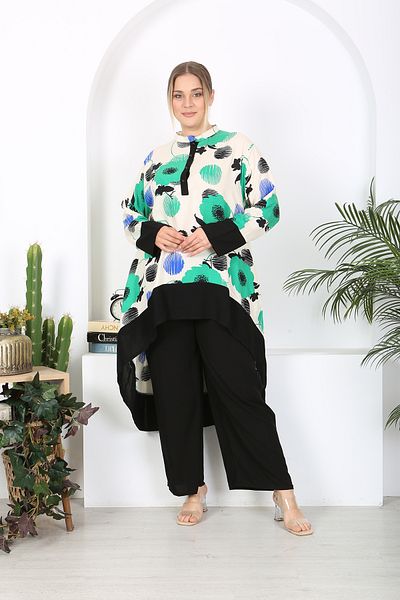 XL Modam Plus Size Green Mink Tunic and Trousers Set - Woven Viscose