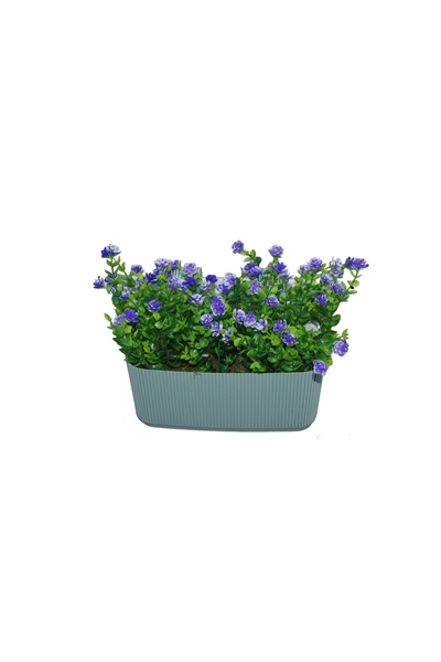 Cennet Home Çiçekli şimşir küpeşte askılı mint yeşili balkon saksıda yapay çiçek