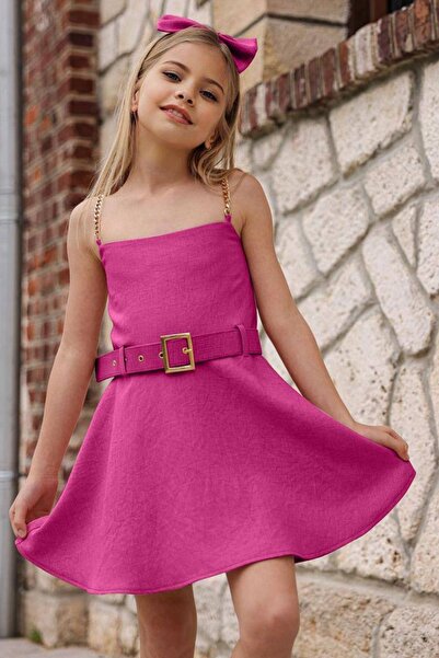 Riccotarz Φούξια κοριτσίστικο φόρεμα - με λουράκι αλυσίδας και λεπτομέρεια ζώνης