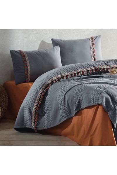 ŞENER HOME Bohemline V1 Gray Double Jacquard Pique Set - Clasy