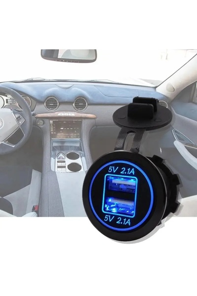 Buhara PANO TİP İKİLİ USB ARAÇ ŞARJ SOKETİ 12-24V 2.1A MAVİ