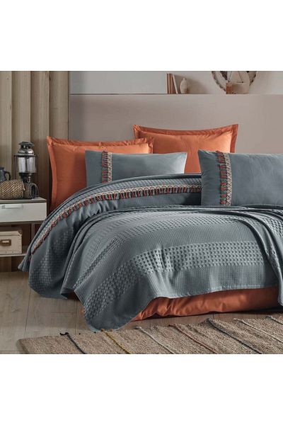 ŞENER HOME Bohemline V1 Gray Double Jacquard Pique Set - Clasy