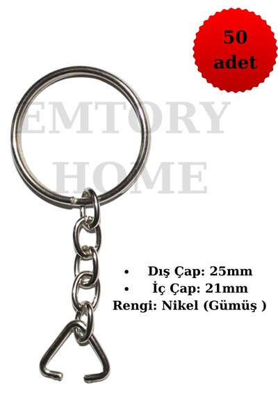 Emtory Home 50 Adet Üçgen Aparatlı Zincirli Anahtarlık - Anahtarlık Halkası N...