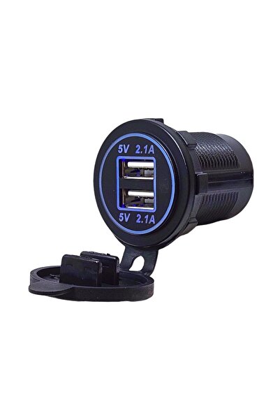 Buhara PANO TİP İKİLİ USB ARAÇ ŞARJ SOKETİ 12-24V 2.1A MAVİ