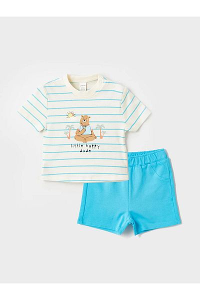 LC Waikiki LCW baby Crew Neck Short Sleeve Striped Baby Boy T-Shirt and Shorts 2 Pieces Set