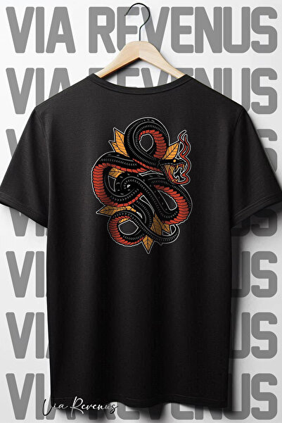 Vordevia Црна мајица са Oversize kroj и Štampano змијске коже , okrugla kragna