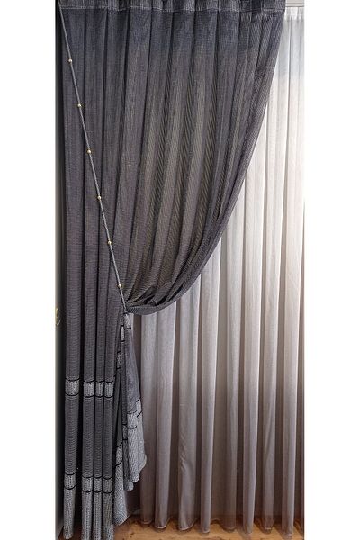 serART Gold Colored Beaded Phone Curtain - Double Breasted Design, Ceiling Tied Rope