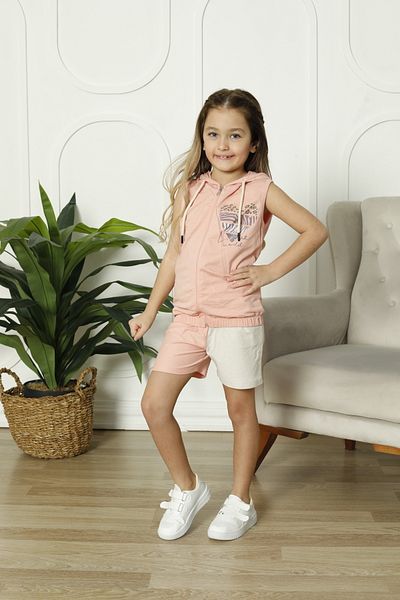 CLQTH Girl's Premium Hooded Zippered Shorts Set