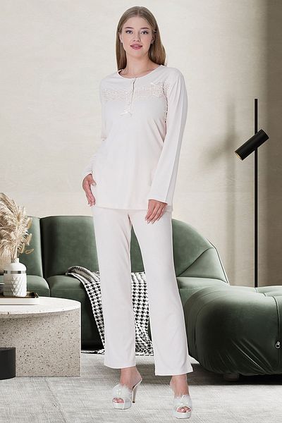 Mecit Pijama Melisa Fabric - Σετ Πιτζάμες με μακρυμάνικο κουμπί και φιόγκο
